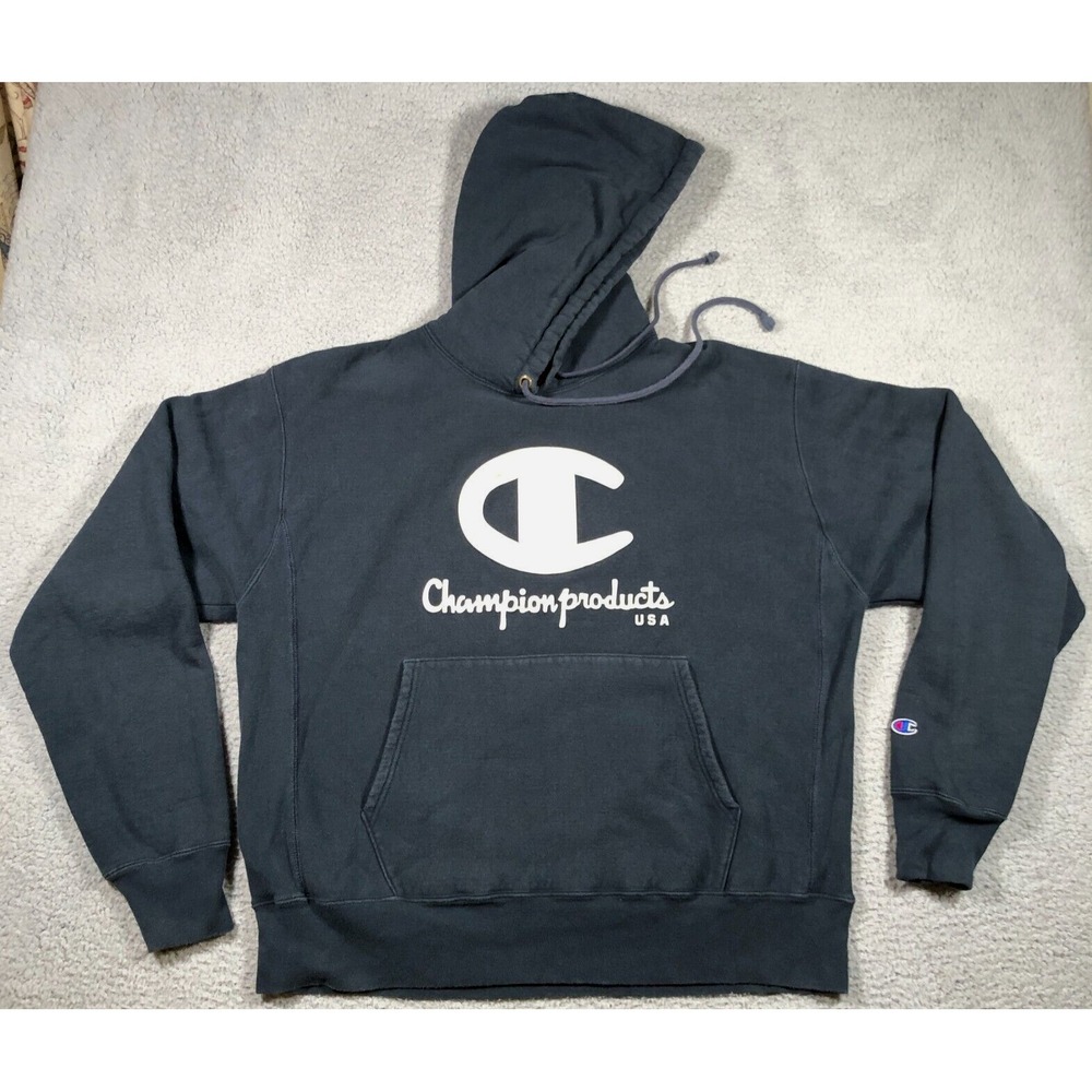 Vintage Champion Reverse Weave Hoodie Mens L Navy USA Made Red Tag Heavyweight